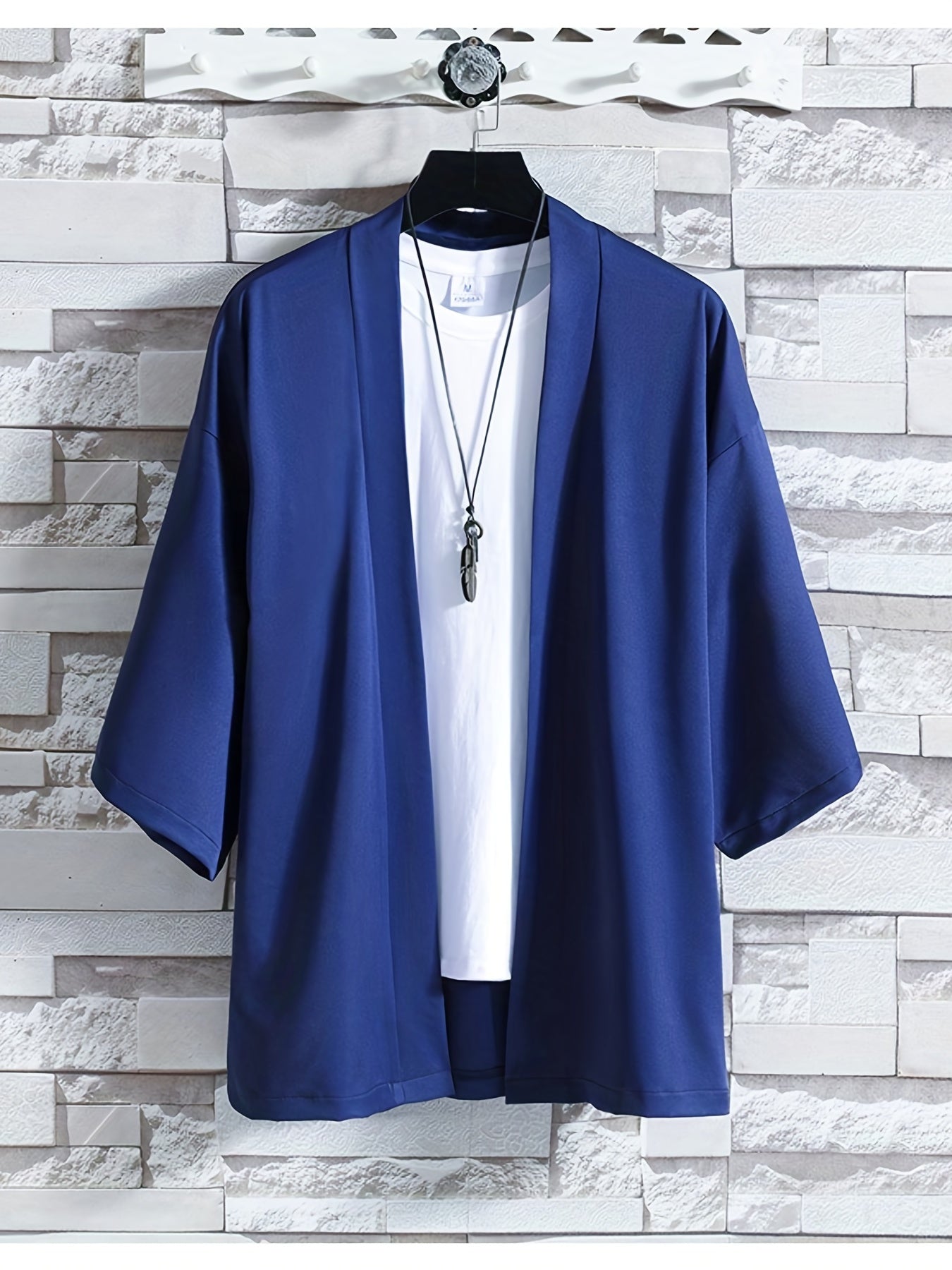 Men's Kimono - Loose Fit Oversized Open Front Short Sleeve Overshirt-Chaps London-Blue-M-Chaps London