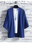 Men's Kimono - Loose Fit Oversized Open Front Short Sleeve Overshirt-Chaps London-Blue-M-Chaps London
