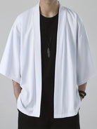 Men's Kimono - Loose Fit Oversized Open Front Short Sleeve Overshirt-Chaps London-White-M-Chaps London