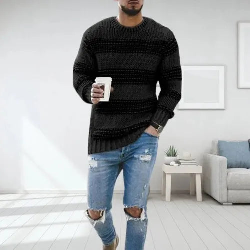 Men's Knitted Jumper| Crew Neck | Long Sleeve | Pullover Sweater | Knit Sweater -Tops en Shirts Heren-Chaps London-Black-S-Chaps London