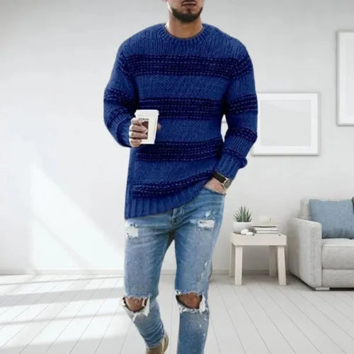 Men's Knitted Jumper| Crew Neck | Long Sleeve | Pullover Sweater | Knit Sweater -Tops en Shirts Heren-Chaps London-Blue-S-Chaps London