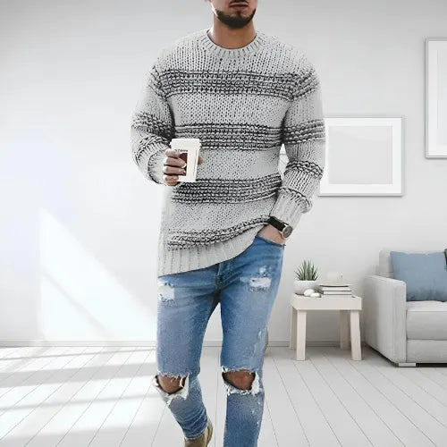 Men's Knitted Jumper| Crew Neck | Long Sleeve | Pullover Sweater | Knit Sweater -Tops en Shirts Heren-Chaps London-Grey-S-Chaps London