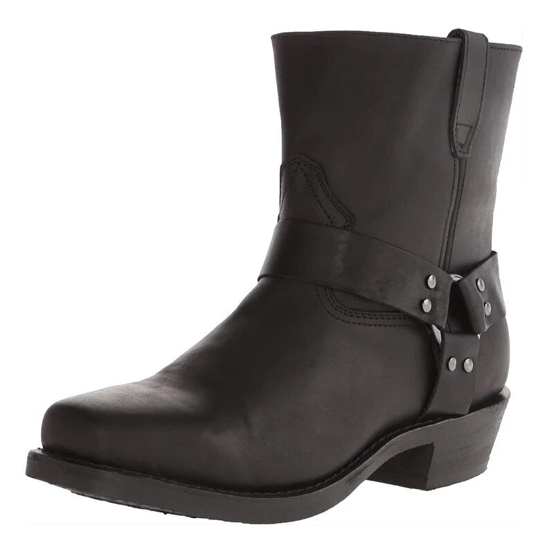 Men's Leather Western Cowboy Boots with Side Zip-Boots-Chaps London-Black-6-Chaps London