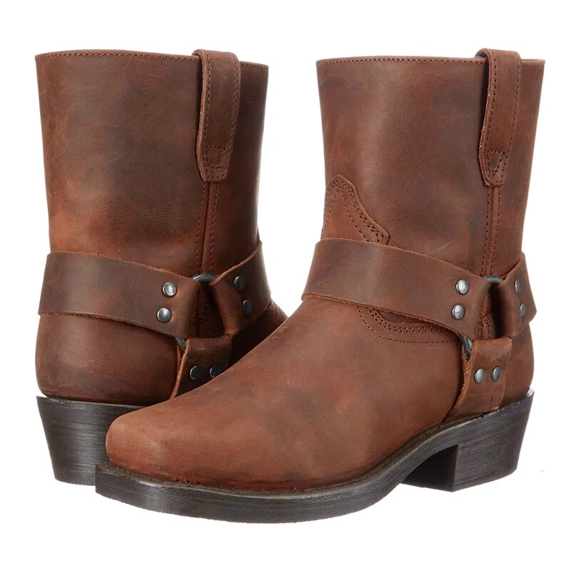 Men's Leather Western Cowboy Boots with Side Zip-Boots-Chaps London-Chaps London