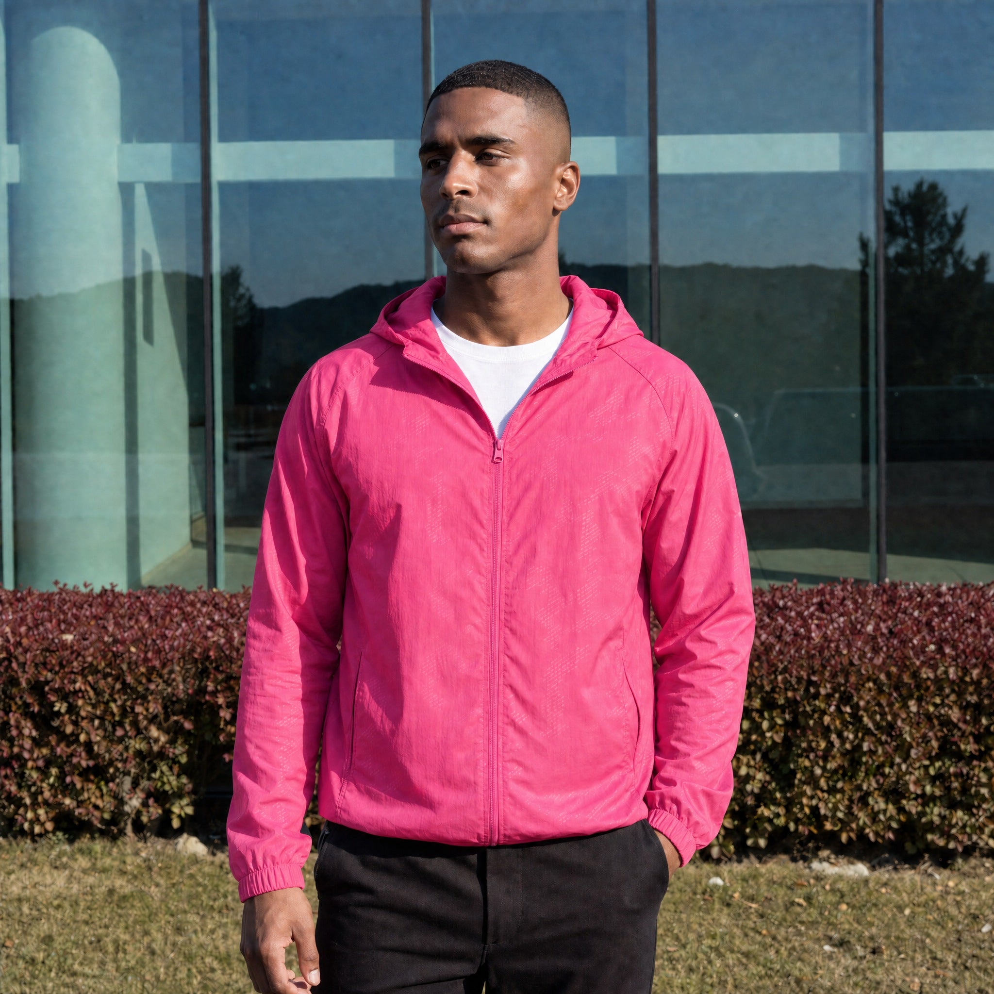 Men's lightweight hooded windbreaker jacket in pink