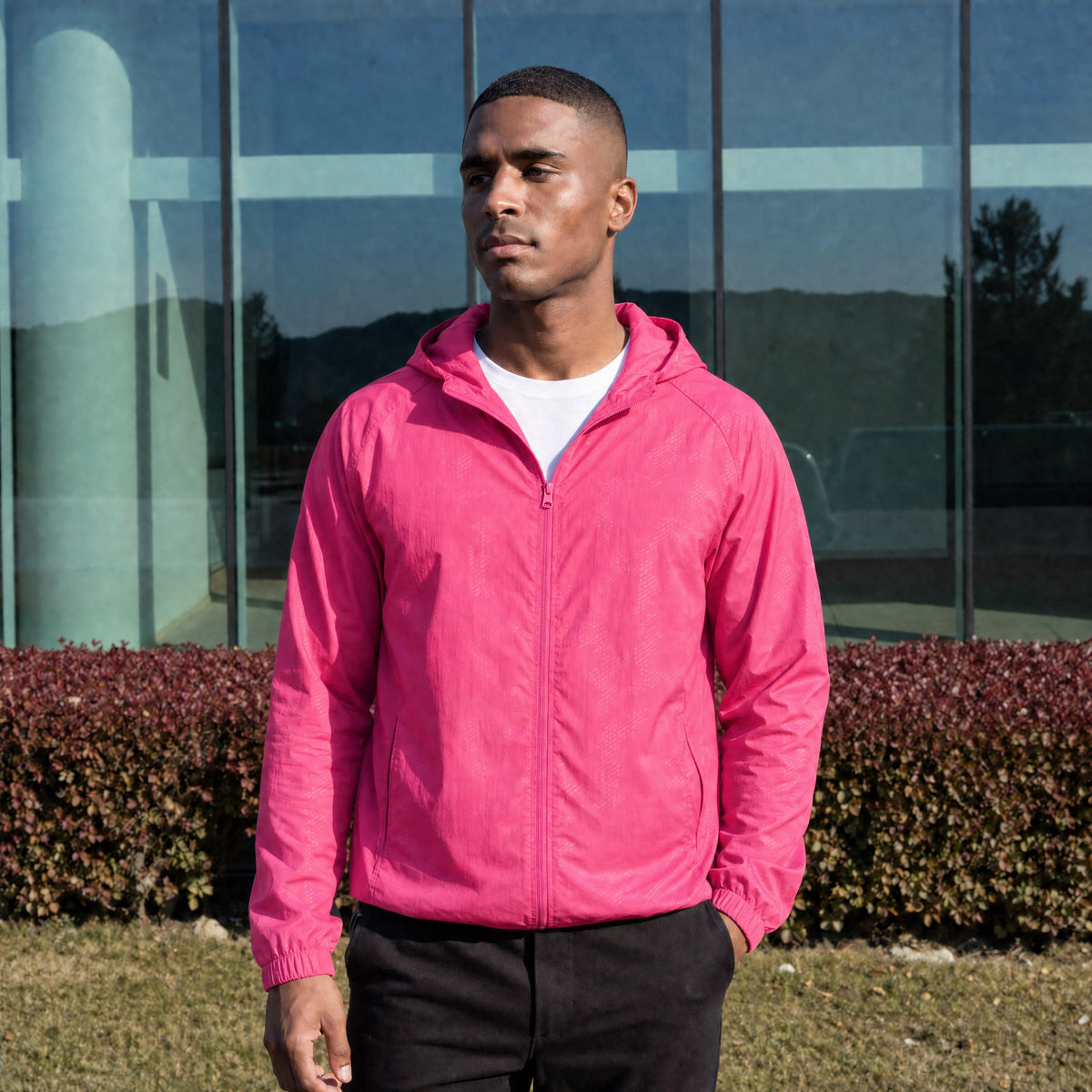 Men's lightweight hooded windbreaker jacket in pink