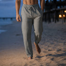 Men's Linen Trousers - Elastic Waist Drawstring Summer Trousers-Trousers-Chaps London-Grey-XS-Chaps London