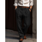 Men's Linen Trousers - Loose-Fit Pleated Summer Trousers-Trousers-Chaps London-Black-S-Chaps London