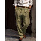 Men's Linen Trousers - Loose-Fit Pleated Summer Trousers-Trousers-Chaps London-Green-S-Chaps London
