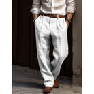 Men's Linen Trousers - Loose-Fit Pleated Summer Trousers-Trousers-Chaps London-White-S-Chaps London