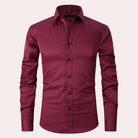 Men's Non Iron Shirt | Stretch | Slim Fit | Dress Shirt | Button-Up Shirt-Dress Shirts-Chaps London-Burgundy Red-S-Chaps London