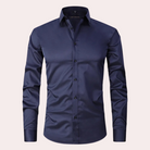 Men's Non Iron Shirt | Stretch | Slim Fit | Dress Shirt | Button-Up Shirt-Dress Shirts-Chaps London-Navy Blue-S-Chaps London