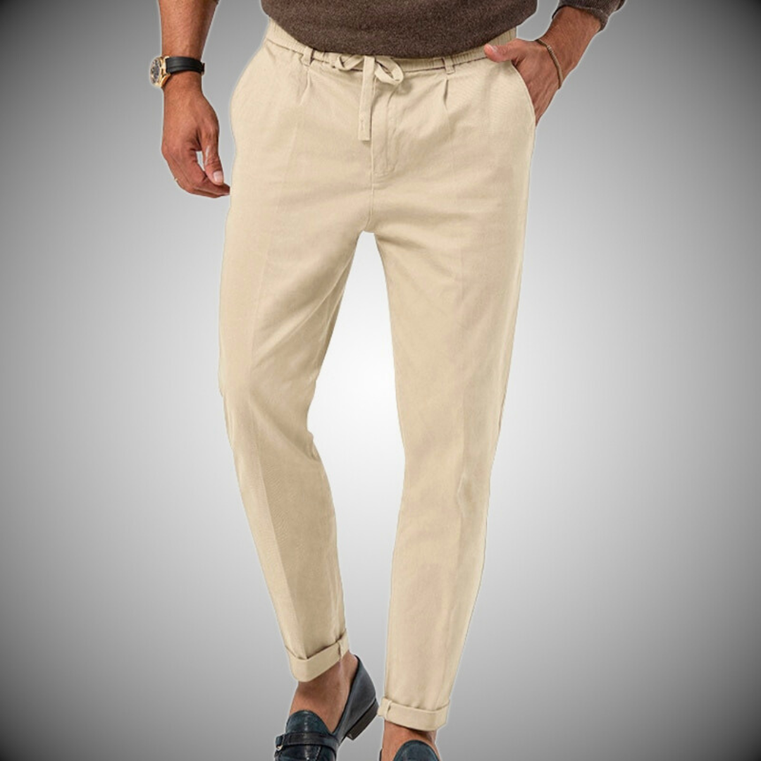 Men's Pants - Casual Lightweight Drawstring Linen Pants-Men Pants-Chaps London-Beige-S-Chaps London