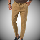 Men's Pants - Casual Lightweight Drawstring Linen Pants-Men Pants-Chaps London-Khaki-S-Chaps London