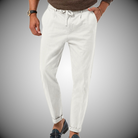 Men's Pants - Casual Lightweight Drawstring Linen Pants-Men Pants-Chaps London-White-S-Chaps London