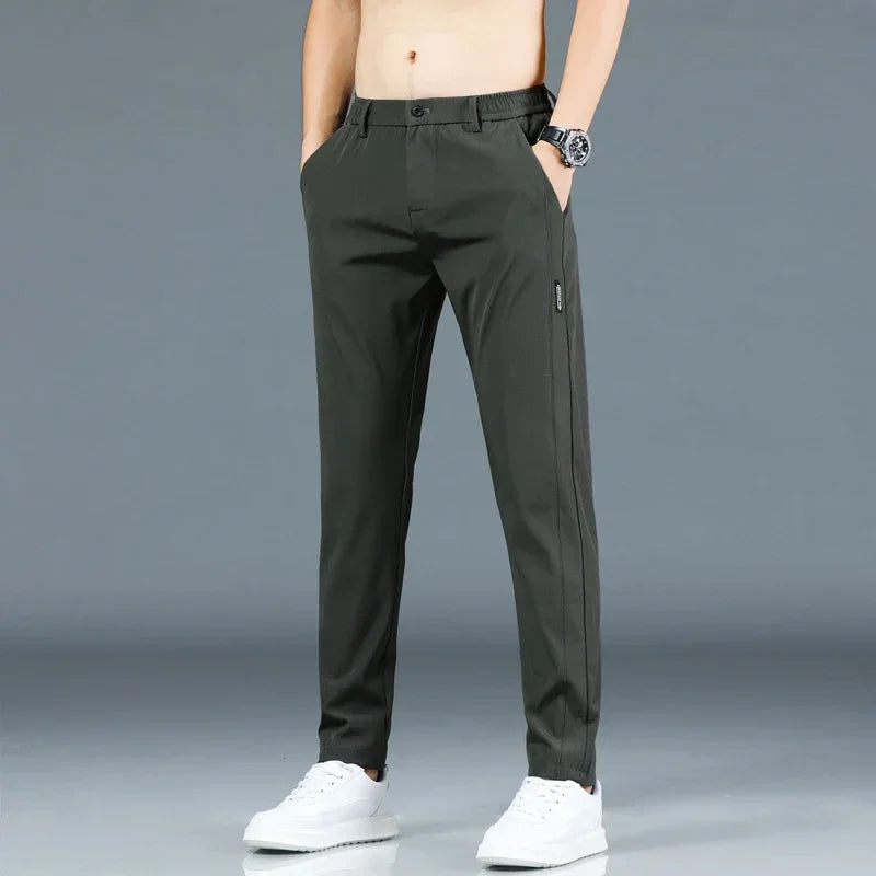 Men's Pants - Elastic Waist - Slim Fit - Casual Pants - Stretch Pants-Chaps London-Army Green-28-Chaps London
