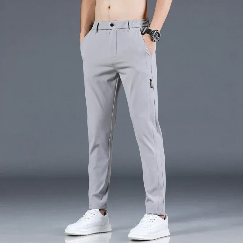 Men's Pants - Elastic Waist - Slim Fit - Casual Pants - Stretch Pants-Chaps London-Pale Gray-28-Chaps London