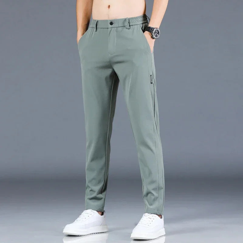 Men's Pants - Elastic Waist - Slim Fit - Casual Pants - Stretch Pants-Chaps London-Pale Green-28-Chaps London