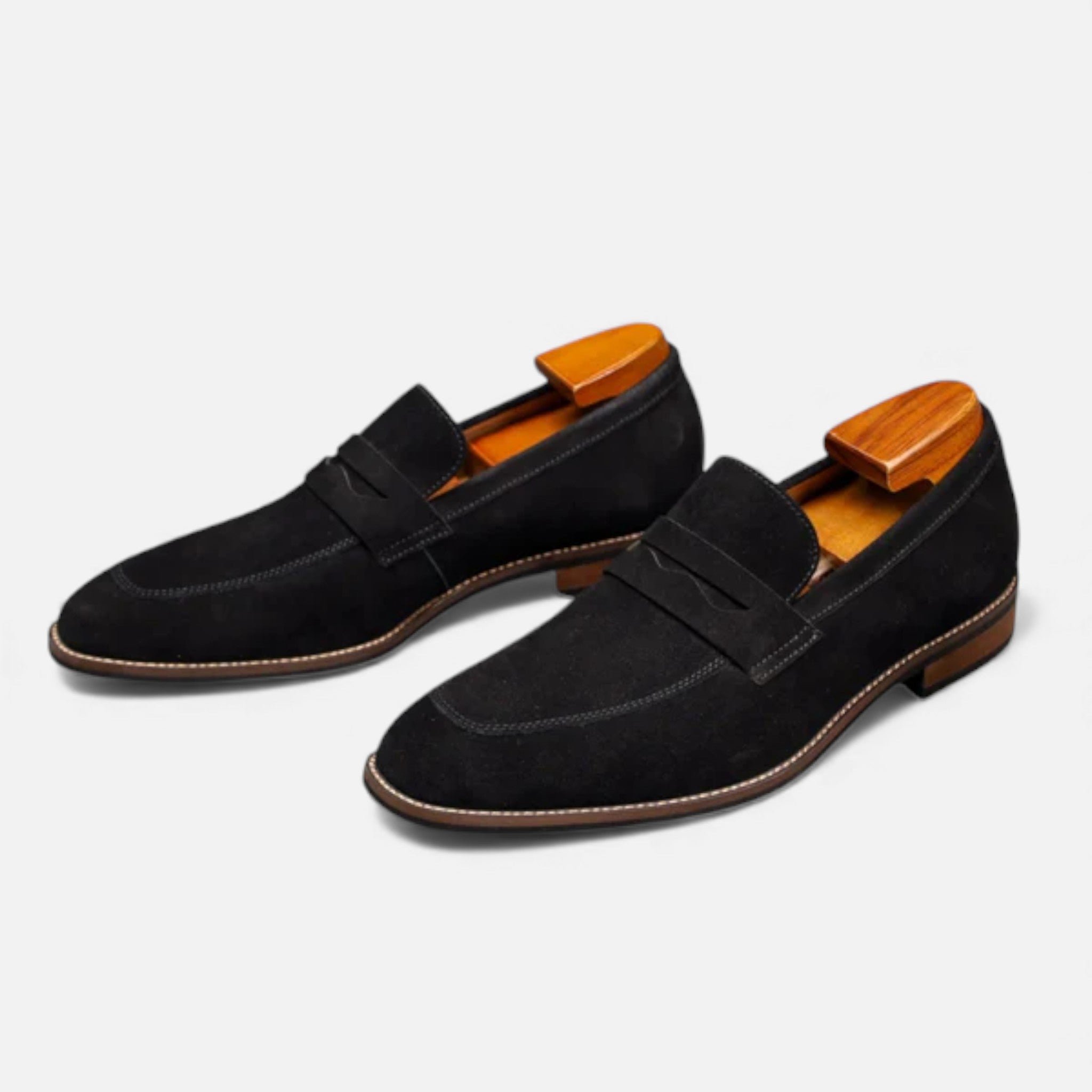 Men's Penny Loafers | Suede | Slip-On | Leather Loafers-Loafers-Chaps London-Black-UK 5.5-Chaps London