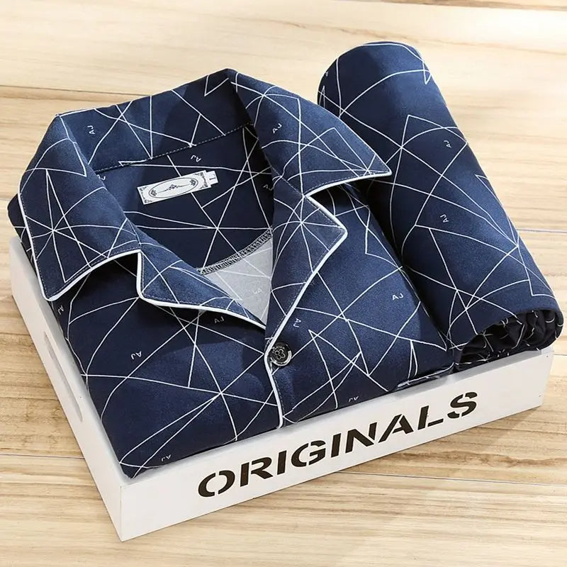 Men's Pyjama | Long Sleeve | Long Pants | Pajama Set | Men's PJS-Men's Pajama Set-Chaps London-Dark Blue-L-Chaps London