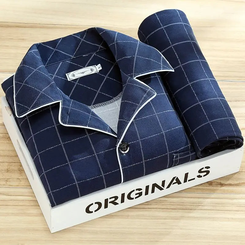 Men's Pyjama | Long Sleeve | Long Pants | Pajama Set | Men's PJS-Men's Pajama Set-Chaps London-Navy Blue-L-Chaps London