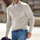 Men's Quarter Zip Sweater - Knitted - Pullover - Polo Jumper - Men's Half Zip Jumper -Fashion Men Sweater Pullover Fall-Chaps London-Beige-S-Chaps London