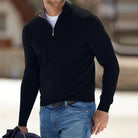 Men's Quarter Zip Sweater - Knitted - Pullover - Polo Jumper - Men's Half Zip Jumper -Fashion Men Sweater Pullover Fall-Chaps London-Black-S-Chaps London