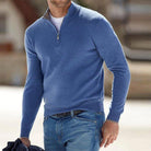 Men's Quarter Zip Sweater - Knitted - Pullover - Polo Jumper - Men's Half Zip Jumper -Fashion Men Sweater Pullover Fall-Chaps London-Blue-S-Chaps London