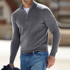 Men's Quarter Zip Sweater - Knitted - Pullover - Polo Jumper - Men's Half Zip Jumper -Fashion Men Sweater Pullover Fall-Chaps London-Gray-S-Chaps London
