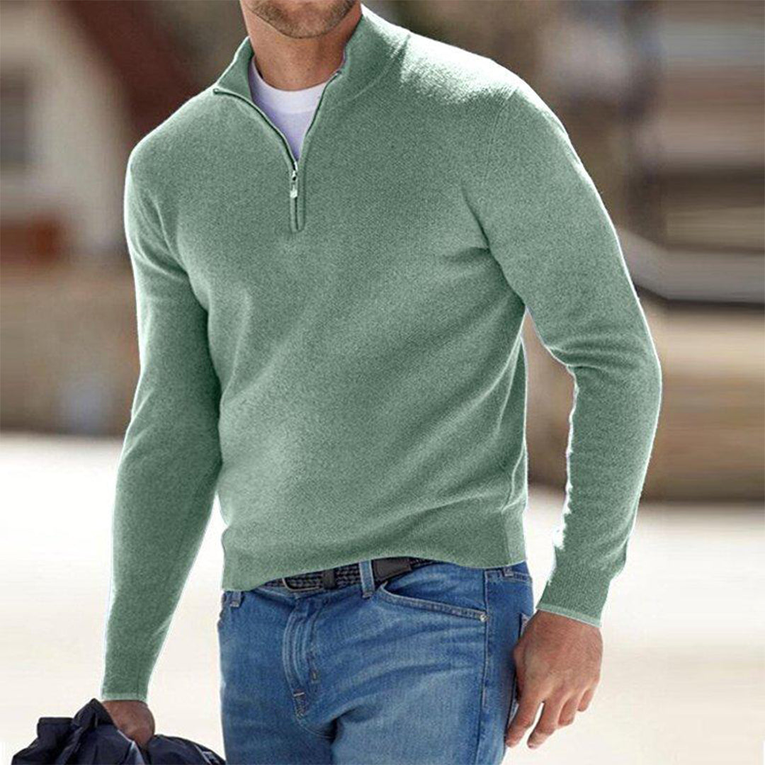 Men's Quarter Zip Sweater - Knitted - Pullover - Polo Jumper - Men's Half Zip Jumper -Fashion Men Sweater Pullover Fall-Chaps London-Green-S-Chaps London