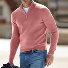Men's Quarter Zip Sweater - Knitted - Pullover - Polo Jumper - Men's Half Zip Jumper -Fashion Men Sweater Pullover Fall-Chaps London-Pink-S-Chaps London