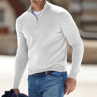 Men's Quarter Zip Sweater - Knitted - Pullover - Polo Jumper - Men's Half Zip Jumper -Fashion Men Sweater Pullover Fall-Chaps London-White-S-Chaps London
