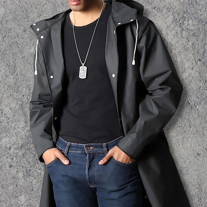 Men's Raincoat | Hooded | Button-Up | Long Raincoat | Waterproof Coat-Men's jacket-Chaps London-Chaps London