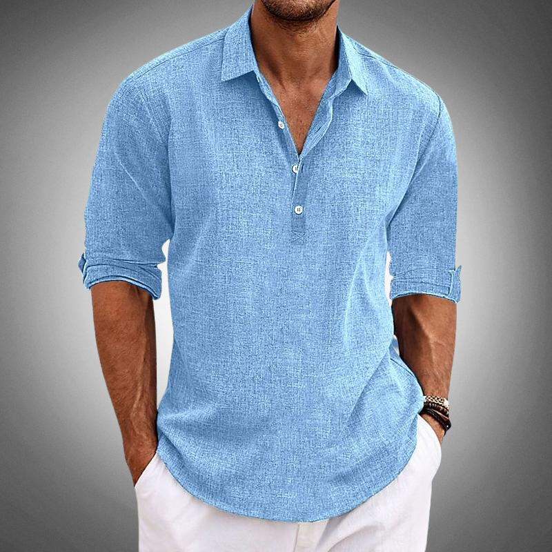 Men's Shirt - Half Button - Long Sleeve - Casual Shirt - Polo Shirt-Chaps London-Blue-S-Chaps London