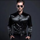 Men's Shirt | Long Sleeve | Slim Fit | Button-Up Shirt | Shiny Shirt-Shirt-Chaps London-Black-S-Chaps London