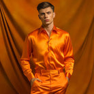 Men's Shirt | Long Sleeve | Slim Fit | Button-Up Shirt | Shiny Shirt-Shirt-Chaps London-Orange-S-Chaps London