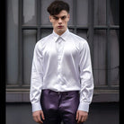 Men's Shirt | Long Sleeve | Slim Fit | Button-Up Shirt | Shiny Shirt-Shirt-Chaps London-White-S-Chaps London
