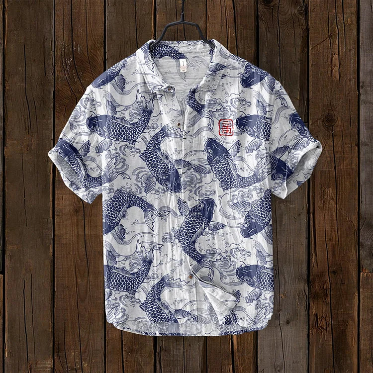 Men's Shirt | Printed | Lightweight | Button-Up Shirt | Short Sleeve Shirts-Chaps London-Blue-S-Chaps London