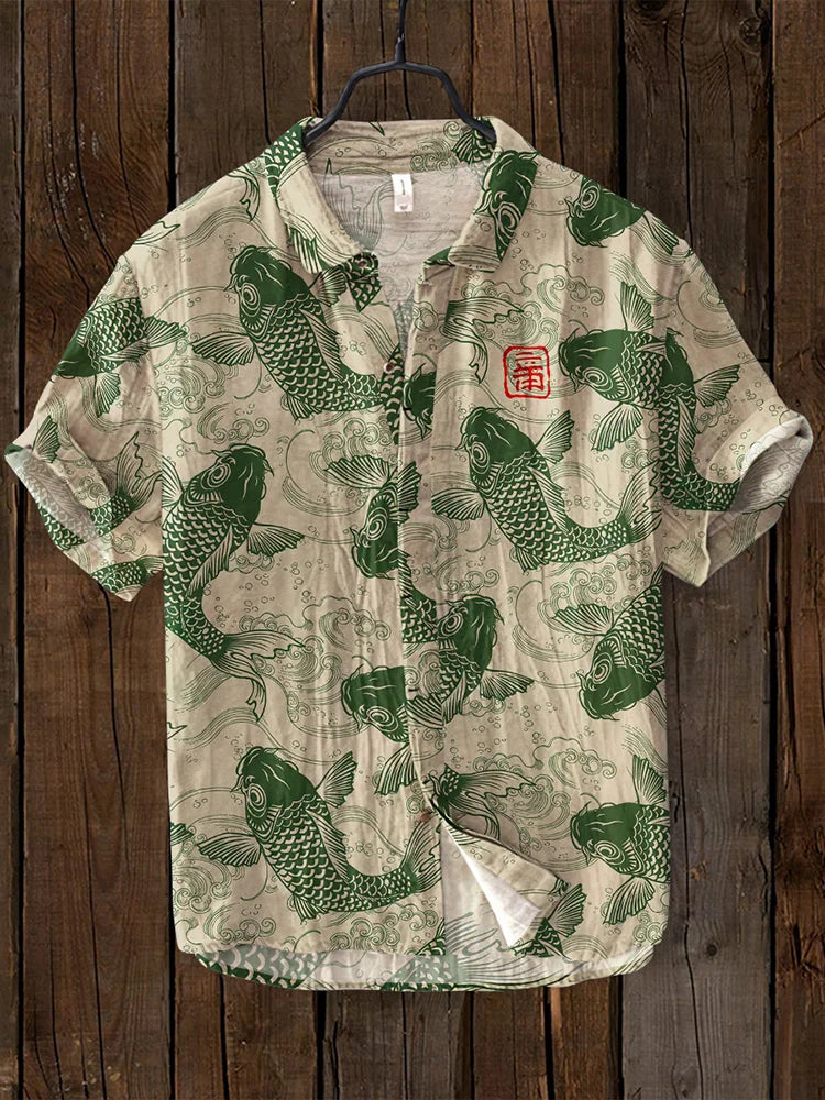 Men's Shirt | Printed | Lightweight | Button-Up Shirt | Short Sleeve Shirts-Chaps London-Green-S-Chaps London