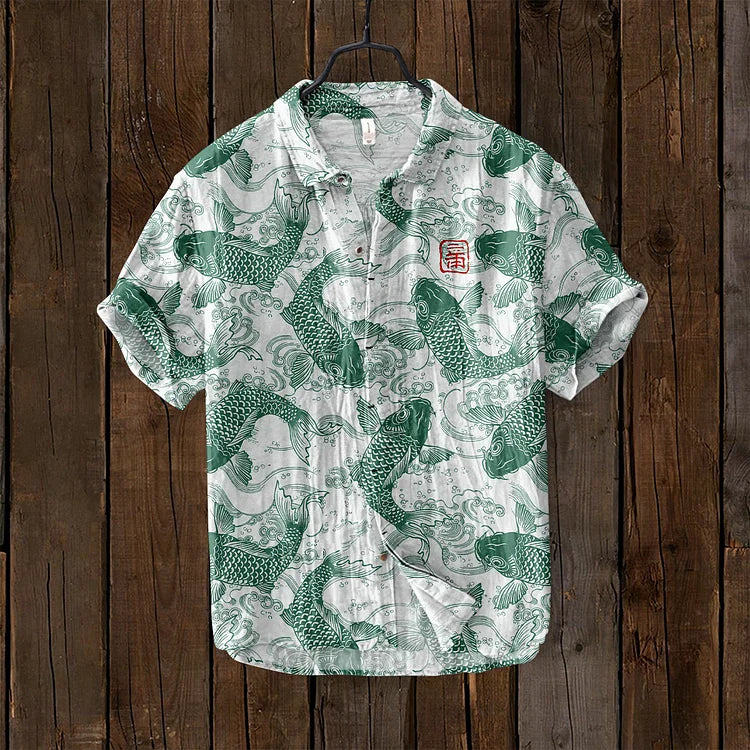 Men's Shirt | Printed | Lightweight | Button-Up Shirt | Short Sleeve Shirts-Chaps London-Mint Green-S-Chaps London