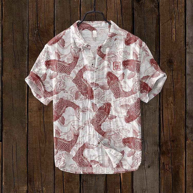Men's Shirt | Printed | Lightweight | Button-Up Shirt | Short Sleeve Shirts-Chaps London-Red-S-Chaps London