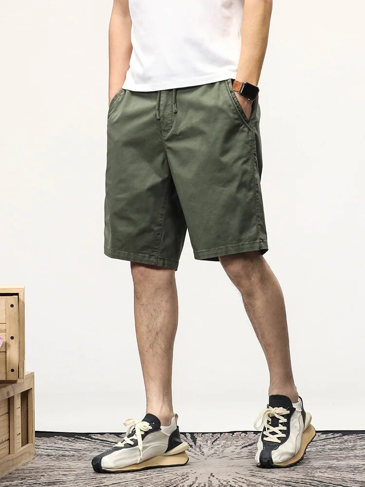 Men's Shorts - Drawstring - Long - Casual Shorts - Summer Shorts-shorts-Chaps London-Army Green-28-Chaps London