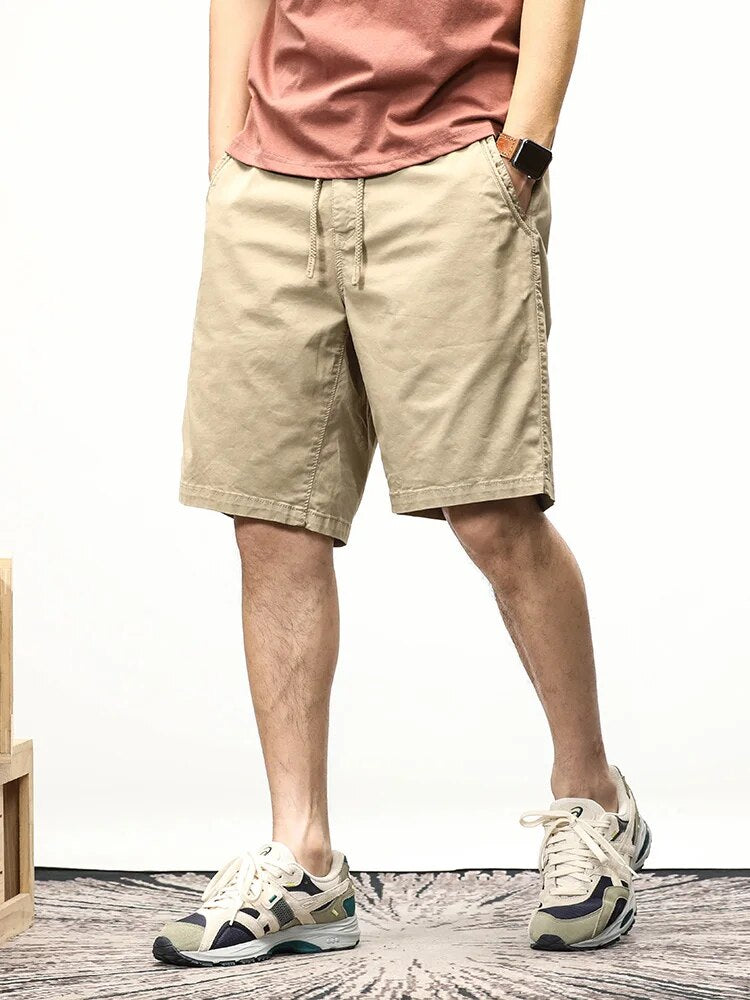 Men's Shorts - Drawstring - Long - Casual Shorts - Summer Shorts-shorts-Chaps London-Khaki-28-Chaps London