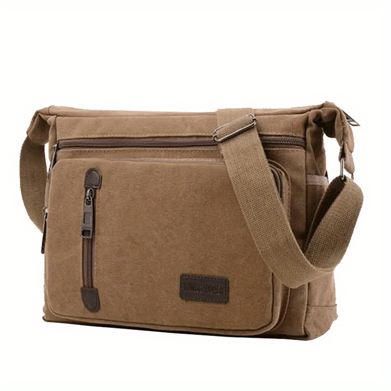 Men's Shoulder Bag | Vintage Canvas Messenger Bag | Zip Closure-Messenger Bag-Chaps London-Coffee-Chaps London