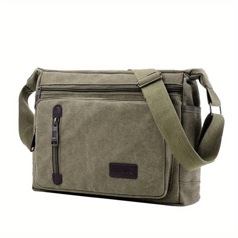 Men's Shoulder Bag | Vintage Canvas Messenger Bag | Zip Closure-Messenger Bag-Chaps London-Green-Chaps London