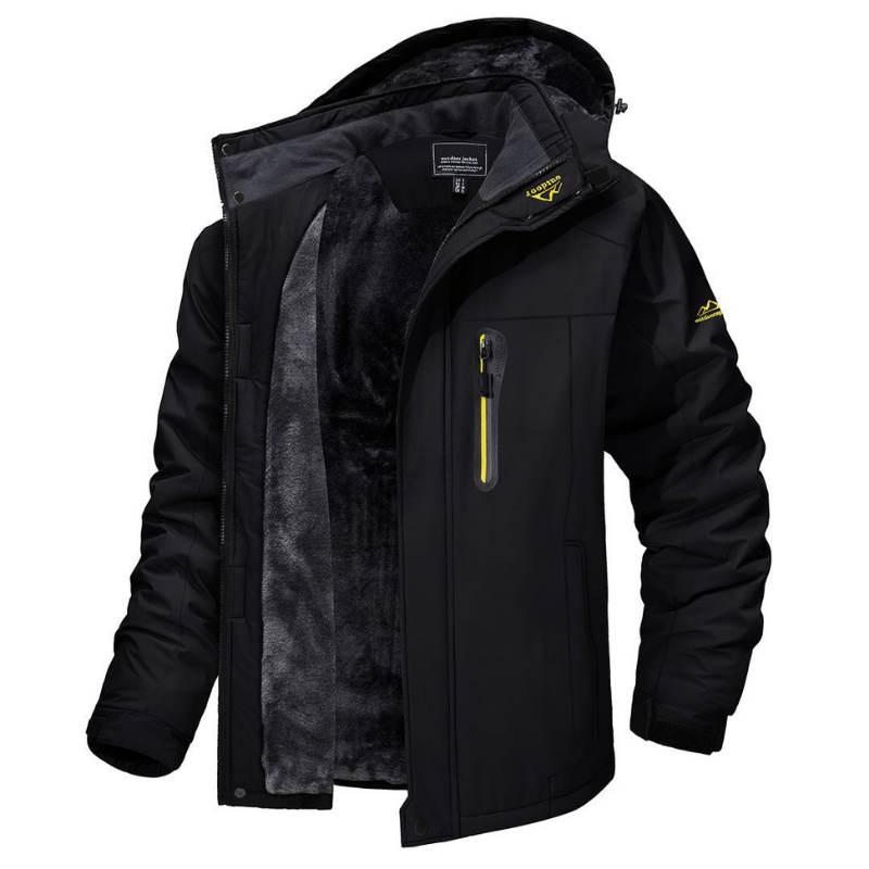 Men's Softshell Jacket - Fleece Lined - Hooded - Windbreaker Jacket - Weatherproof Jackets-Men's Jackets-Chaps London-Black-S-Chaps London