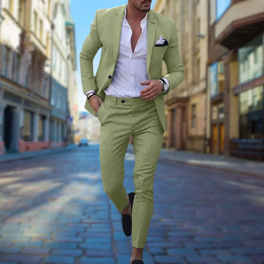 Men's Suit | Tailored | Two-Piece | Slim Fit Suit | Wedding Suits for Men-Chaps London-Light Green-M-Chaps London