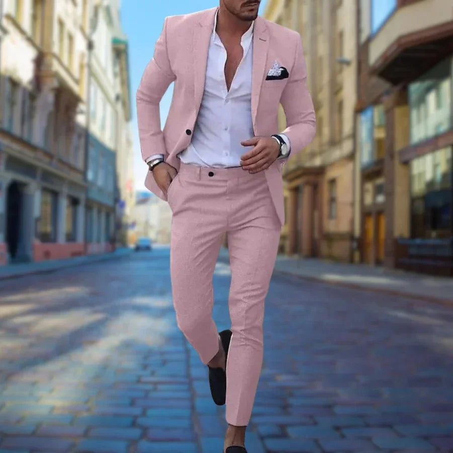 Men's Suit | Tailored | Two-Piece | Slim Fit Suit | Wedding Suits for Men-Chaps London-Pink-M-Chaps London
