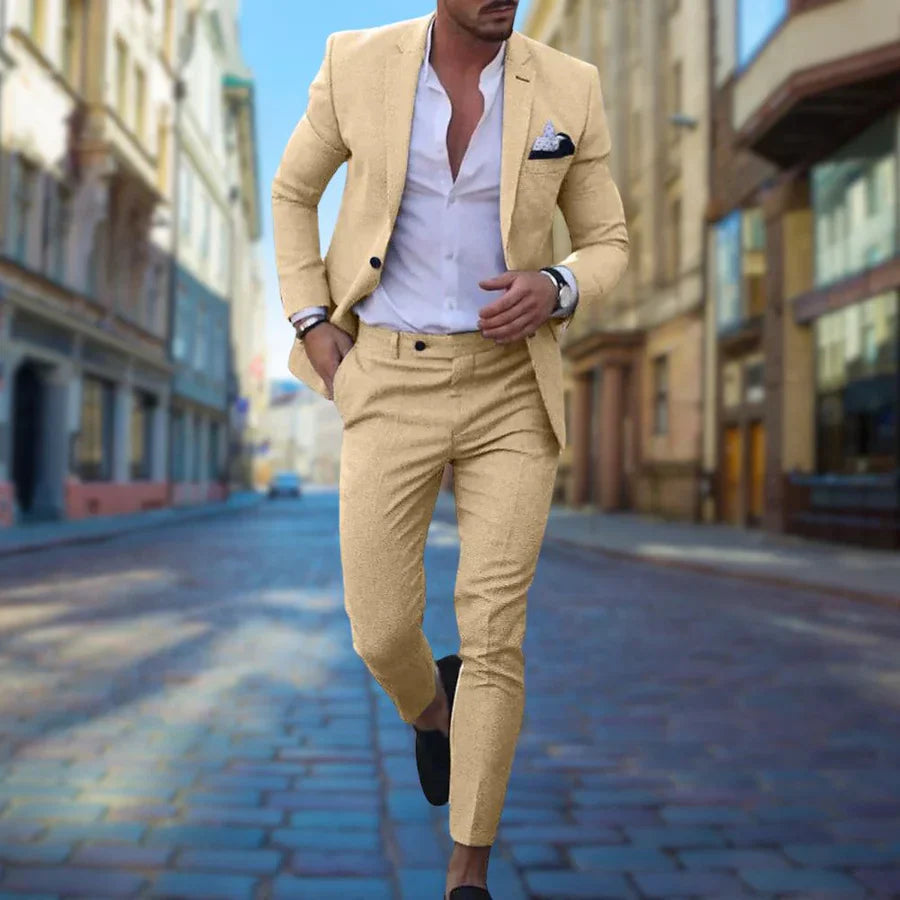 Men's Suit | Tailored | Two-Piece | Slim Fit Suit | Wedding Suits for Men-Chaps London-Yellow-M-Chaps London