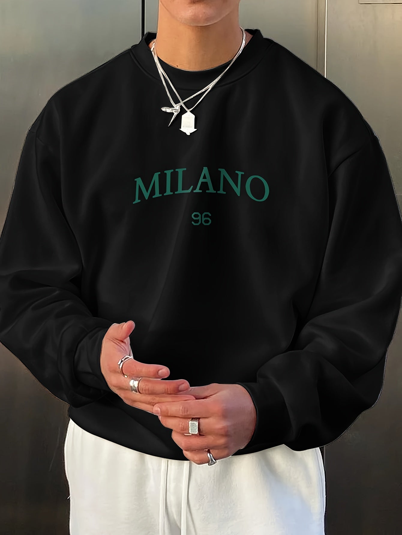 Men's Sweatshirt - Round Neck - Print - Oversized Sweatshirt - Oversized Pullover-Sweaters-Chaps London-Black-S-Chaps London